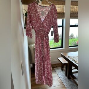 New XL Dusty Pink Flora Faux Wrap Maxi Dress